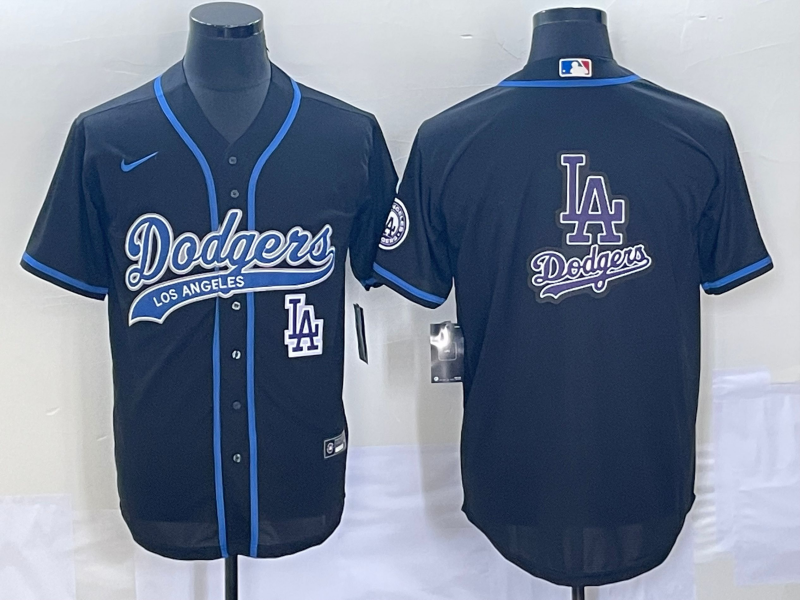 Men's Los Angeles Dodgers Black Team Big Logo With Patch Cool Base Stitched Baseball Jersey Men's Los Angeles Dodgers Black Team Big Logo With Patch Cool Base Stitched Baseball Jersey